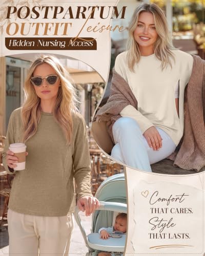 Riyiper 3 Pack Women's Nursing Shirts with Hidden Zippers - color: Cream, Khaki, Coffee, size: X-Large