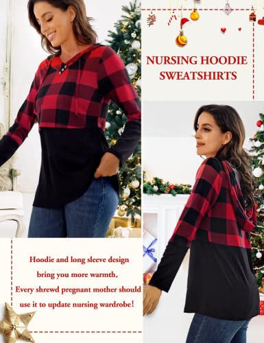 Quinee Women's Long Sleeve Plaid Colorblock Nursing Pullover Hoodie Sweatshirts - color: B Black Blue Plaid, size: X-Large