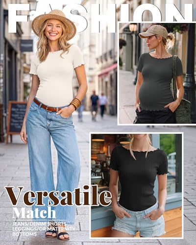 4 Pack Women's Maternity Ribbed Shirts - color: Black, Brown, Cream, Dark Gray, size: Medium