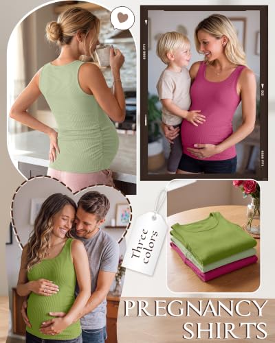 Riyiper 3 Pack Women's Maternity Tank Tops - color: Rose Red, Light Green, Avocado, size: X-Large