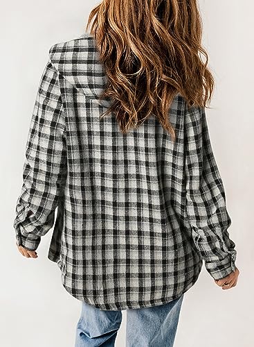 Dokotoo Womens Plaid Shacket Jacket Warm Fleece Hooded Jackets Winter Coats - color: Black, size: Small