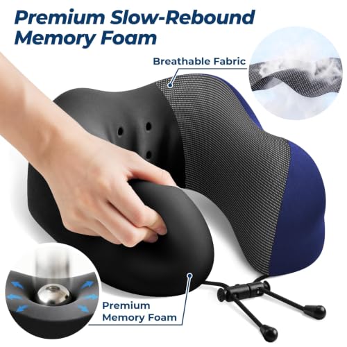 ExploreBliss Travel Pillow, Memory Foam Neck Pillow Airplane, Blue - color: Blue