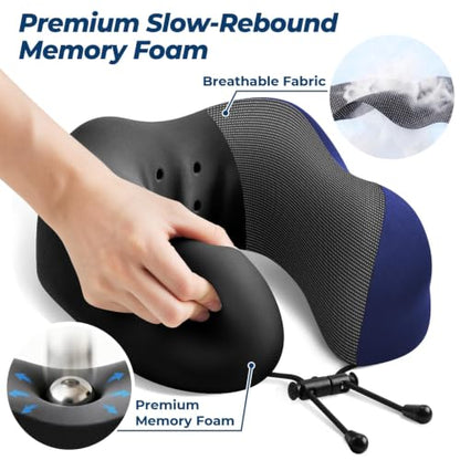 ExploreBliss Travel Pillow, Memory Foam Neck Pillow Airplane, Blue - color: Blue
