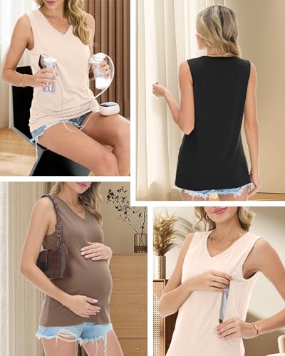 Ficerd 3 Pack Women's Nursing Tank Tops - color: Black, Khaki, Cream, size: Large