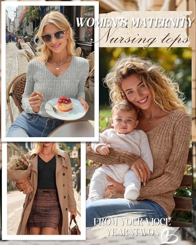 4 Pack Women's Maternity Nursing Tops - color: Black, Light Gray, Coffee, Army Green, size: Small