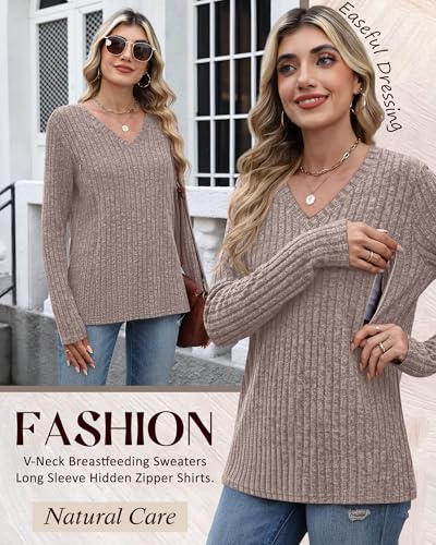 Women's Maternity Nursing Tops Mama Clothes - color: Coffee, size: XX-Large