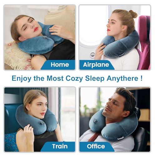 Keemall Inflatable Travel Neck Pillow for Airplane & Long Flights, 2 Pack - color: Grey-2 Pack, size: Medium