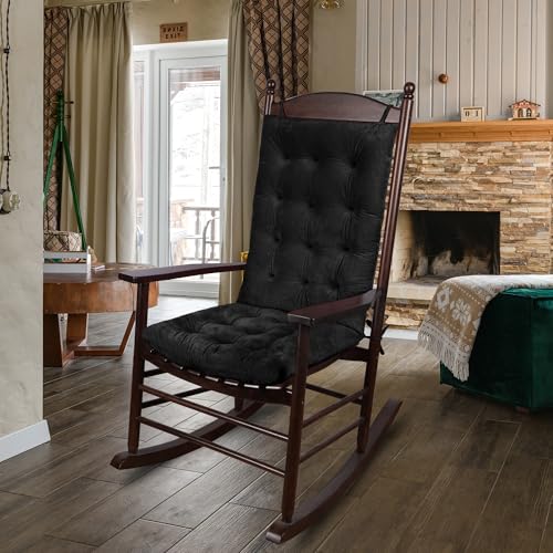 ELFJOY Rocking Chair Cushions Tufted High Back and Seat Cushion Black - color: Black