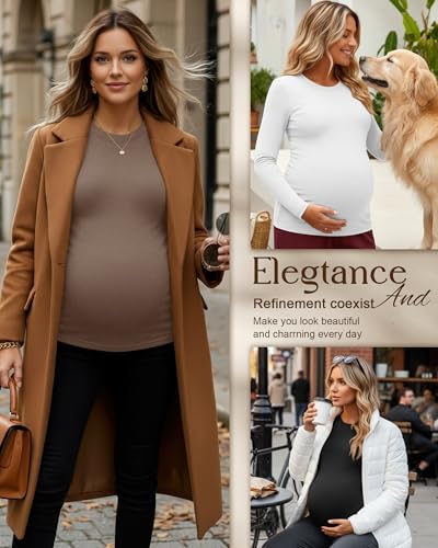 3 Pack Women's Thermal Maternity Shirts - color: Coffee, White, Black, size: X-Large