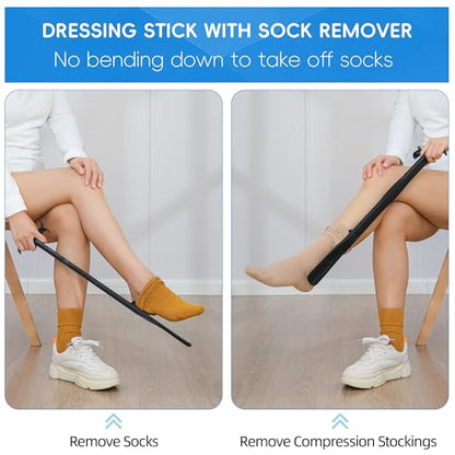 36 Inch Adjustable Long Handled Shoe Horn - Dressing Stick Aid for Seniors, Disabled - Ideal for Hip, Back, Shoulder Surgery Recovery – Helps with Getting Dressed, Sock Remover