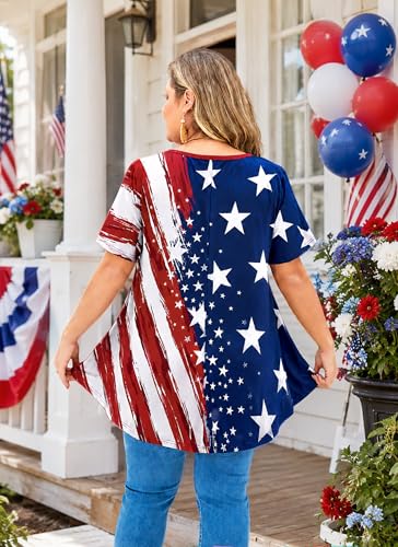 Womens Plus Size Tunic Tops Swing Summer Casual Flowy Blouses - color: American Flag Tops Navy Red, size: 3X-Large