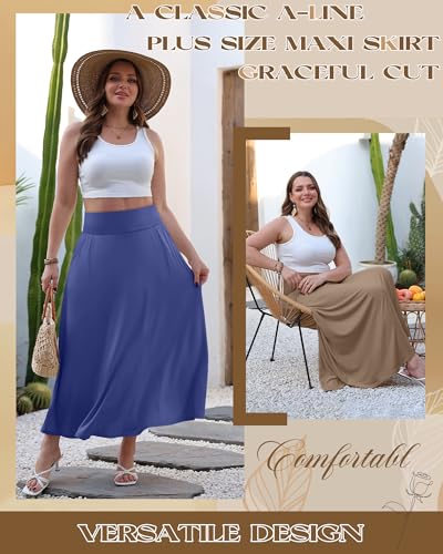 3 Pack Women's Plus Size Maxi Skirts - color: Black, Coffee, Haze Blue, size: XX-Large