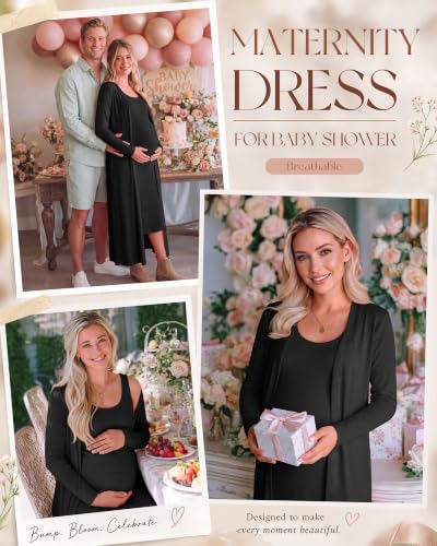 Huukeay 2 Piece Women Maternity Dress Set Baby Shower Outfit - color: Black, size: Small