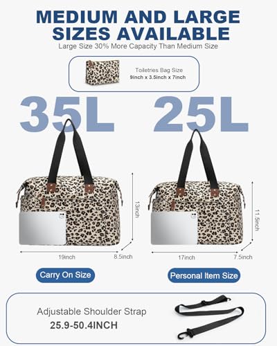 Pritent Travel Duffle Bag, Weekender Overnight Personal Item Carry On Bag - color: Leopard, size: Medium