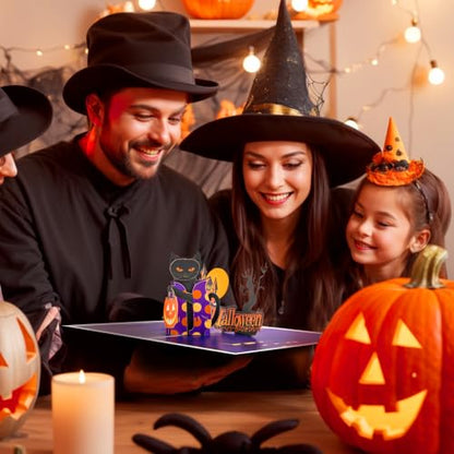 Black Cat Pumpkin Lantern Halloween Cards, Pop Up Halloween Cards. - style: Black Cat