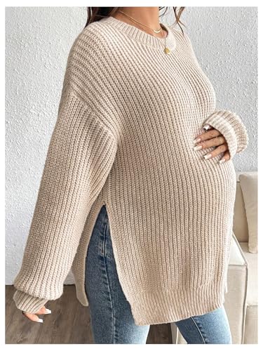 MakeMeChic Women's Maternity Knit Split Drop Shoulder Crew Neck Sweater - size: Medium