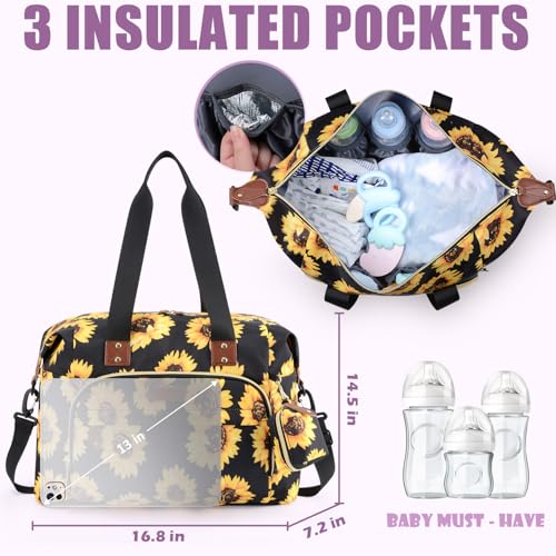 Tuwubi Diaper Bag Tote,Baby Diaper Bag with Pacifier Case - color: Sunflower, size: Large
