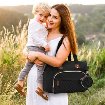 Tenot Diaper Bag Tote, Baby Diaper Bag with Pacifier Case Black - color: Black, size: Large
