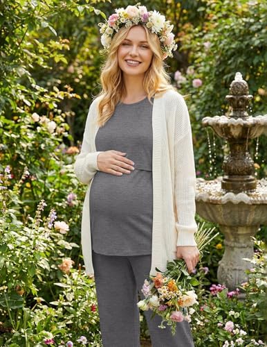 Ekouaer 3 Pack Postpartum Nursing Pajamas Breastfeeding Maternity Clothes - color: Dark Gray, size: Small