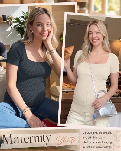 Ficerd 4 Pack Women's Maternity Shirts - color: Charcoal Gray, Apricot, Brown, Black, size: XX-Large