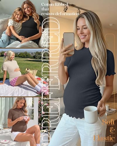 4 Pack Maternity T Shirts - color: Charcoal Gray, Apricot, Brown, Black, size: Small
