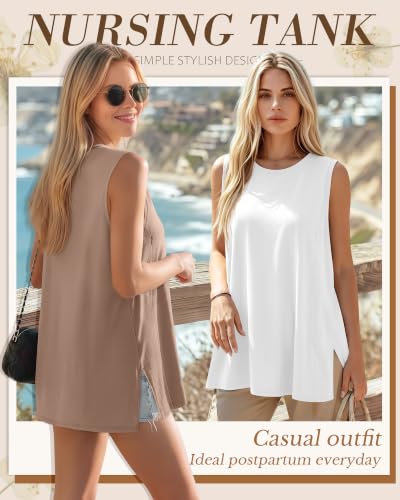 4 Pack Nursing Breastfeeding Tank Tops - color: Khaki, White, Light Gray, Black, size: X-Large