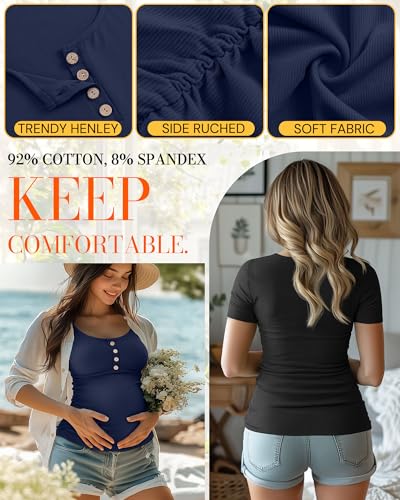 4 Pack Maternity Shirts for Women - color: Black, White, Navy Blue, Wine Red, size: Medium