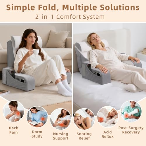 Foldable Reading Pillow for Sitting in Bed Adult, White/Grey, 19" - color: White/Grey-5pcs