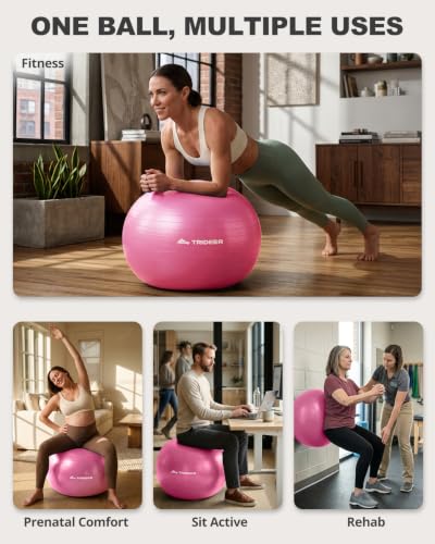 Trideer Yoga Ball for Exercise, Pregnancy, Exercise Ball, Pump Included - color: Pink, size: L(23-26ines/58-65cm)