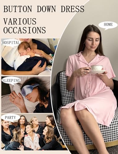 Ekouaer Womens Nightgown Button Down Short Sleeve Notch Collar Sleep Shirt - color: Starry Sky, size: 3X-Large