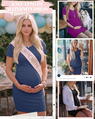 Riyiper 3 Pack Womens Maternity Short Sleeve Dresses - color: Black, Fuchsia, Navy Blue, size: X-Large