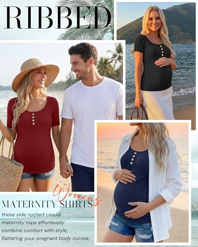 4 Pack Maternity Shirts for Women - color: Black, White, Navy Blue, Wine Red, size: Large