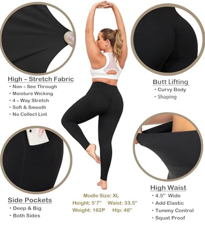 L-5XL Plus Size Butt Lifting Yoga Pants for Women with Pockets 25" - color: Grey, size: XX-Large Plus