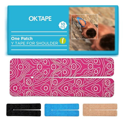 OK TAPE Precut Y-Shape Kinesiology Tape for Shoulder, Knee, Back, 10 Pcs - color: Pink