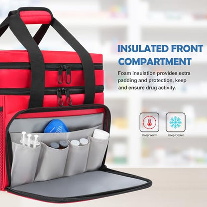 Large Medicine Organizer Bag, Lockable Pill Bottle Storage Case - color: Red
