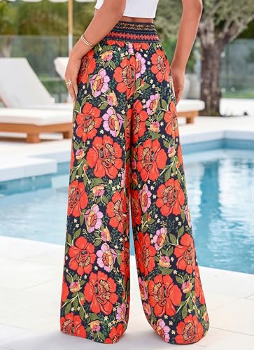 BTFBM Floral Summer Wide Leg Pants Woman 2026 - color: Navy Blue, size: X-Large