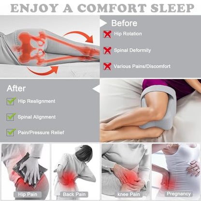 Knee Pillow for Side Sleepers,Relief from Sciatica Pain, Adjustable Strap, Pillow Sleeping Between Legs Aligns Spine, Memory Foam Leg Pillow for Hip Pain, Sciatica Pain Relief(White) - color: White