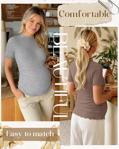 4 Pack Maternity T Shirts - color: Coffee, Light Gray, White, Black, size: Medium