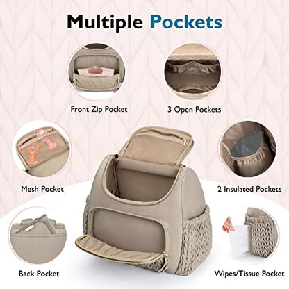 mommore Diaper Bag Backpack, Stylish Mini Baby Bag with Changing Pad - color: Brown Taupe, size: Small