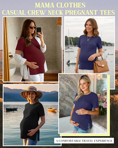Ficerd 3 Pack Women's Maternity T Shirts - color: Wine Red, Navy Blue, Black, size: Small