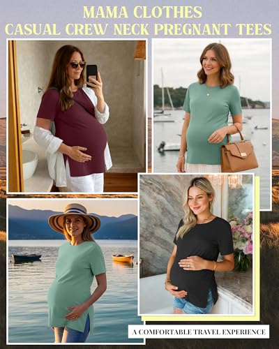 Ficerd 3 Pack Women's Maternity T Shirts - color: Black, Gray Green, Burgundy, size: Medium