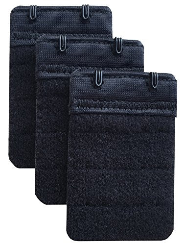 Women Pack of 3 Soft Comfortable 2 Hooks Bra Extender,2.4"x 1.5" - color: Black, 3/4 Inch Spacing