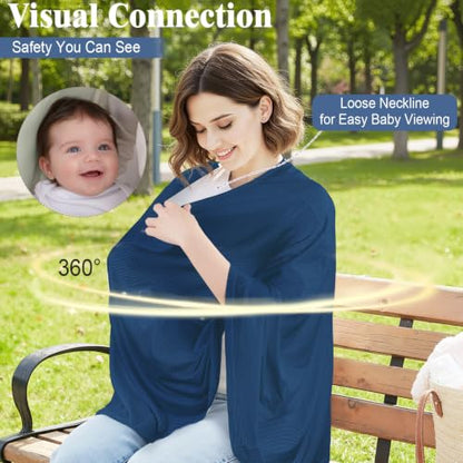 Basumee Nursing Cover for Breastfeeding Breathable Mesh 360 Full Privacy - color: Navy Blue, size: 1 Pack