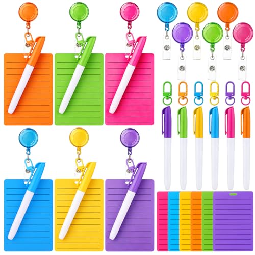Lincia 6 Sets Dry Erase Badge Notepads with Markers and Retractable Reels - color: Bright Colors, style: Lined