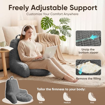 21"H Large Reading Pillow, Backrest Pillow with Floor Cushion Pillow - color: Gray, size: Large(21inch)+Cushion
