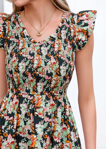 PRETTYGARDEN Women's Smocked Boho Floral Maxi Dress - color: Black, size: Large