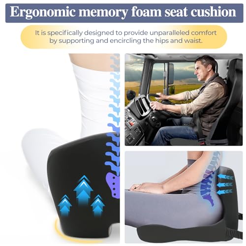 Car Seat Cushion with Lumbar Support Pillow, Seat Cushion for Driving - color: Gray