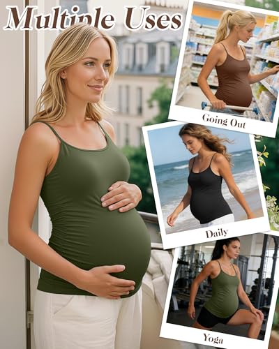 Ficerd 3 Pack Women's Maternity Tank Tops - color: Coffee, Army Green, Black, size: XX-Large