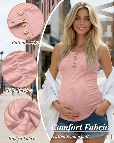 3 Pack Maternity Tank Tops Ribbed Tops - color: Light Pink, Gray Green, Haze Blue, size: Small