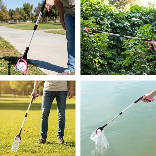 2Pcs 32" Foldable Grabber Reacher Tool for Seniors Pink - color: Pink